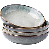 AmorArc 8.5'' Large Ceramic Pasta Bowls, 36oz Stoneware Pasta Serving Bowls Set of 4 for Kitchen, Wide Bowls for Pasta,Salad,Oatmeal, Microwave Safe, Reactive Glaze-Ocean