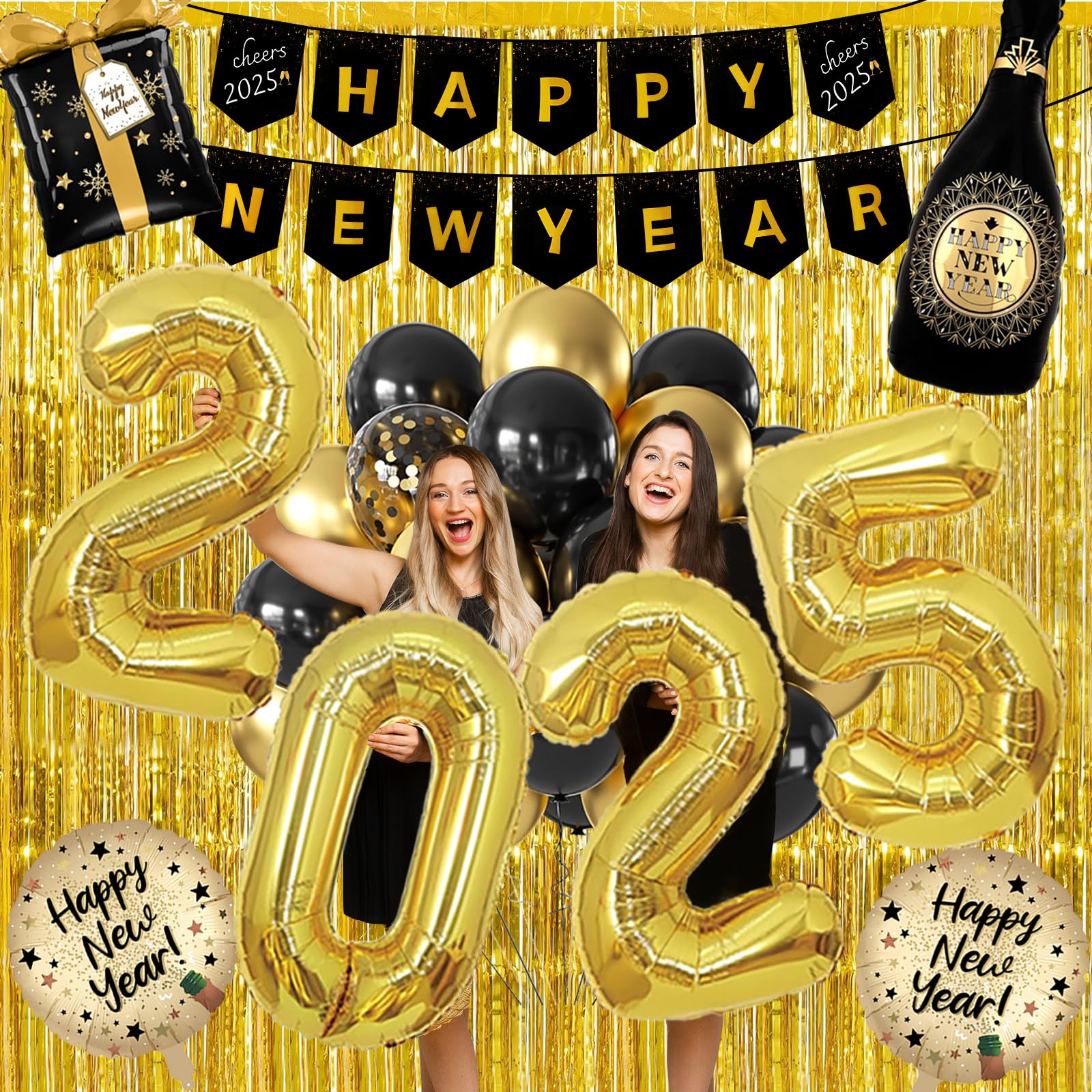 New Years Eve Party Supplies 2026-73 PCS Happy New Years Decorations-Party Favors Includes Hats, Banner, Glasses, Tiaras, Squawkers Blowers, Balloons, Fringe Curtain Accessories Nye Decorations 2026