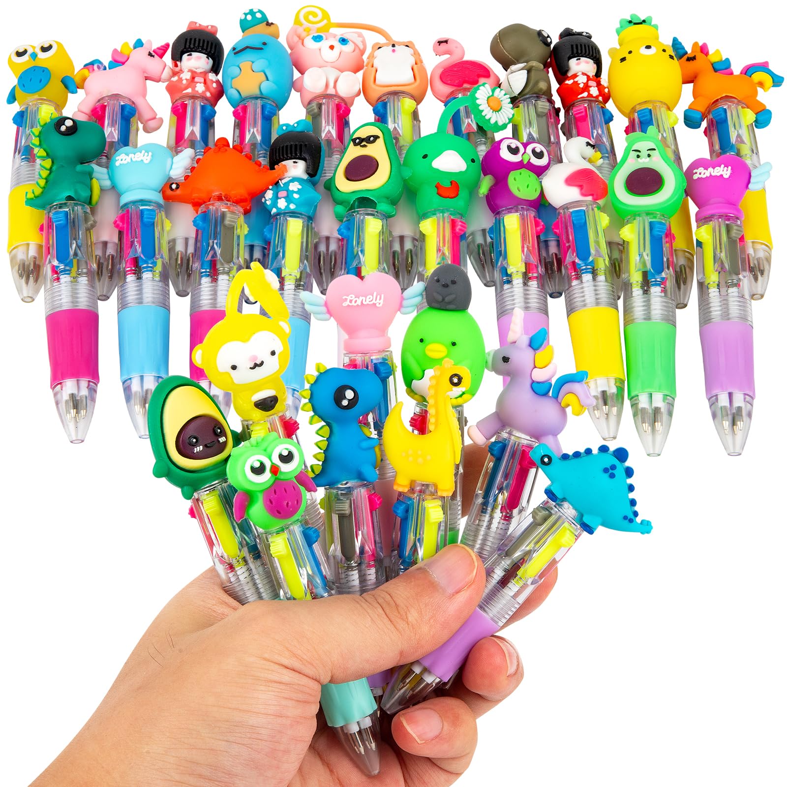 leyun Multicoloured Pens All in One - Fun Cartoon 4-Color Pen Set (30-Pack) - Party Bag Fillers for Kids Class Fifts for 30 Children
