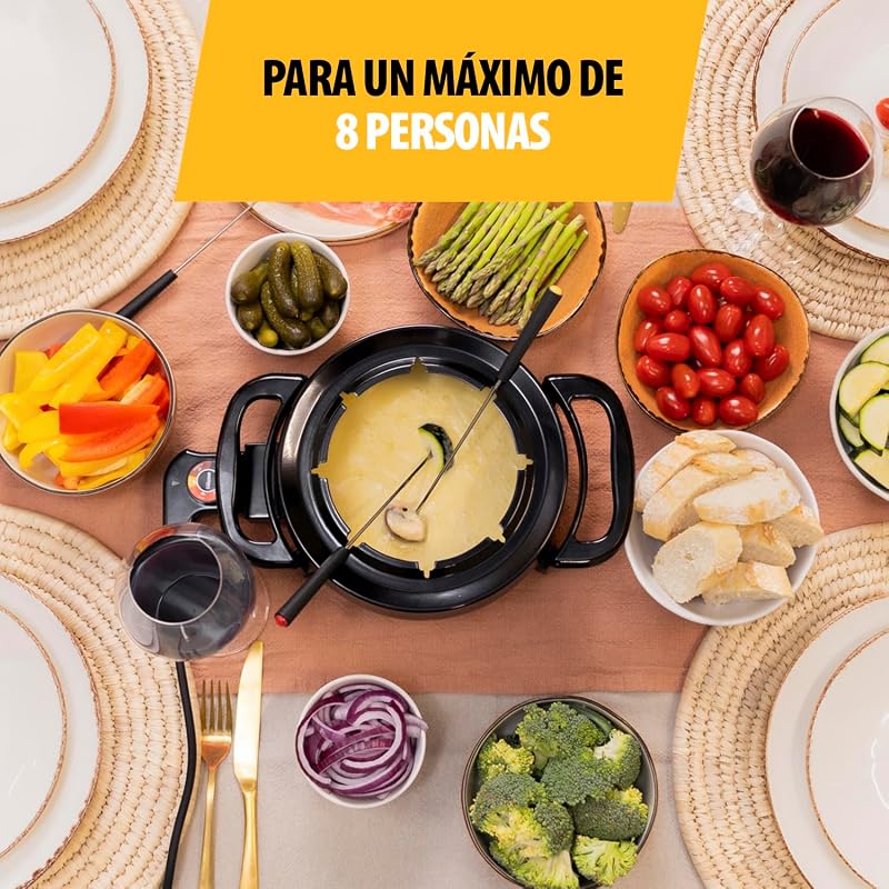 Fondue eléctrica, 1,5 L, 1000 W, para 8 Personas, 8 Tenedores