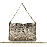 Italian Genuine Metallic Suede Crossbody Bag for Women with Zipper & Chain | Small Woven Shoulder Purse Handbag