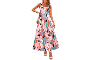 PRETTYGARDEN Women's 2026 Summer Floral Maxi Dress Sleeveless Smocked Ruffle Long Flowy Beach Vacation Boho Sundresses
