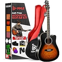 PYLE 41” Acoustic Guitar - 4/4 Full Size Cutaway Guitar, w/ Steel Strings, Sunburst Teardrop Matte Finish, w/ Bag, Strap, Ext