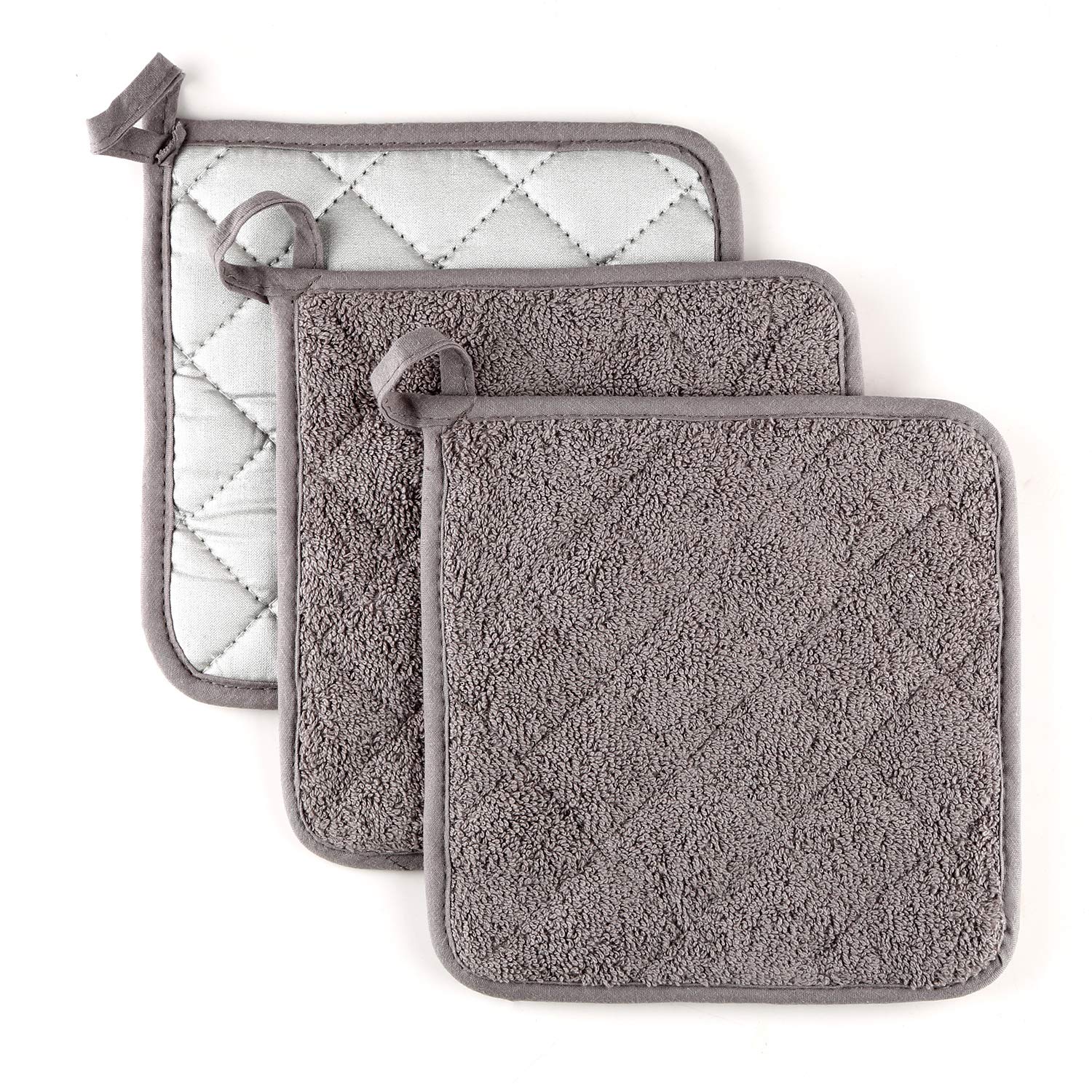 VEIKERY Oven Pot Holder with Pocket 100% Cotton Heat Resistant Coaster Potholder Kitchen Hot Pad Oven Mitts for Cooking and Baking Square Set of 3 7\