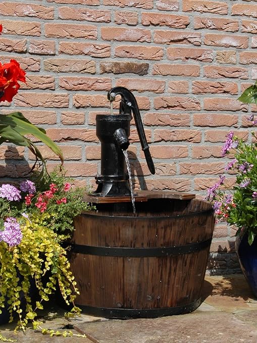 Newcastle Wooden Barrel With Pump Garden Water Feature Amazon.co.uk