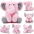 5 Pcs Plush Elephant Stuffed Animals with Babies, Mommy Elephant with 4 Plush Baby Soft Plush Elephants Animals Playset for Party Supplies, Favors, Decorations, Stocking Stuffers (Gray Pink)