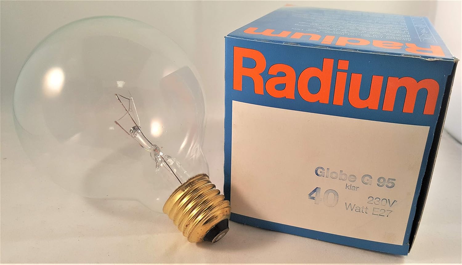 Radium Globe Glühbirne 40W E27 KLAR G95 95mm Globelampe 40 Watt