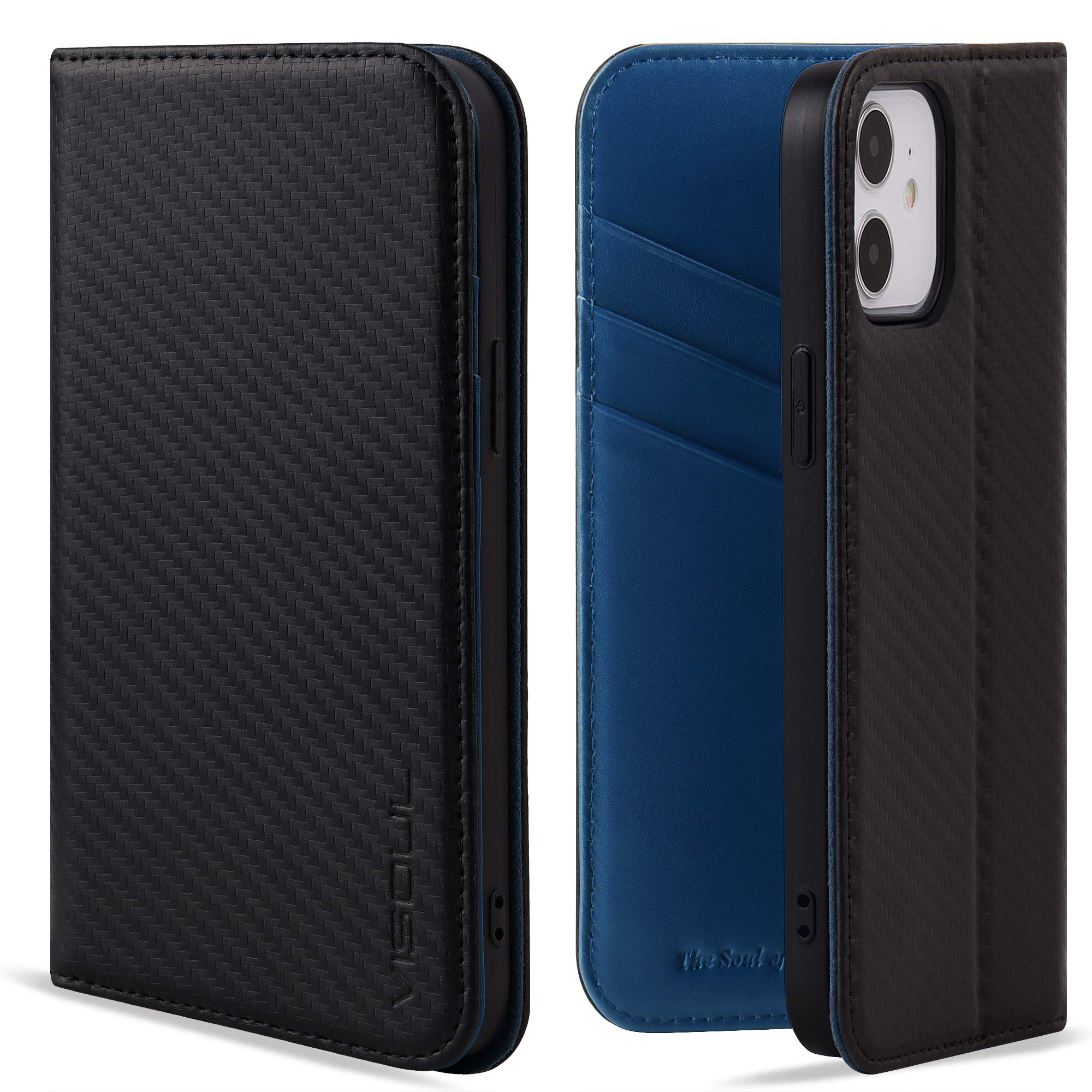 VISOUL Case for iPhone 12 mini,Carbon Fiber Leather Magnetic Closure Book Stand Wallet Cover with Card Slots Shockproof For Flip Folio Compatible With mini Case 5.4 "Blue