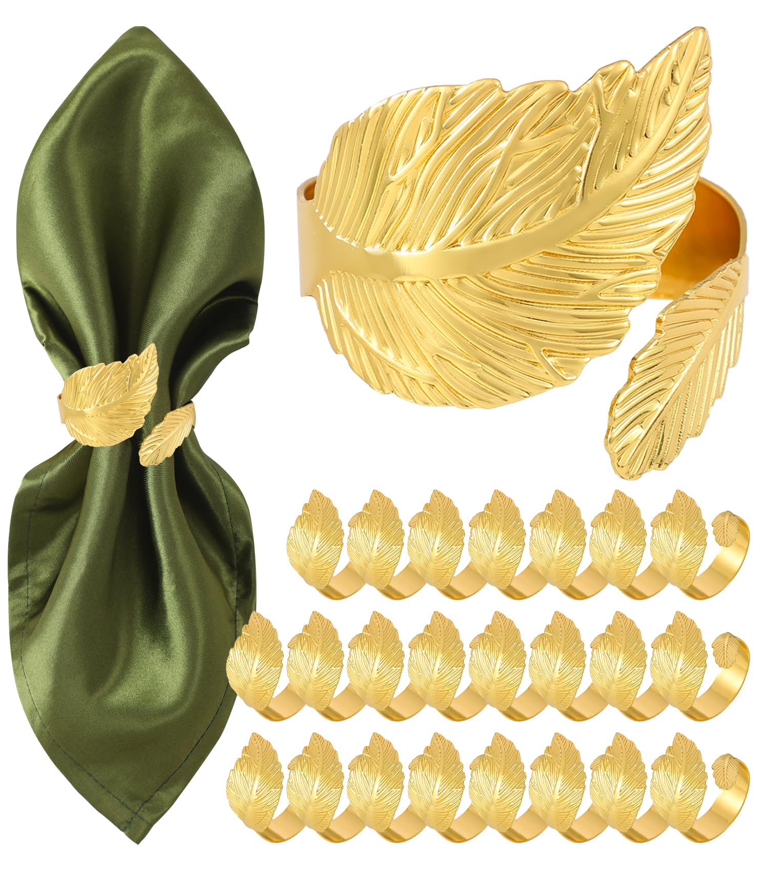 Photo 1 of MONKKINO Napkin Rings Set of 24, Shiny Gold Napkin Rings, Smooth, Easy Care, Solid Metal Laurel Leaf Shaped Elegant Table Decor, Stylish Napkin Ring Bulk for Holidays Wedding, Party, New Homes Gift