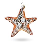 Glistening Glittered Starfish Blown Glass Christmas Ornament