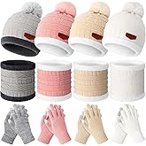 JaGely 12 Pieces Kids Winter Hat Glove Scarf Sets Thick Fleece Knitted Beanie Touchscreen Warmer Gaiter for Boys and Girls