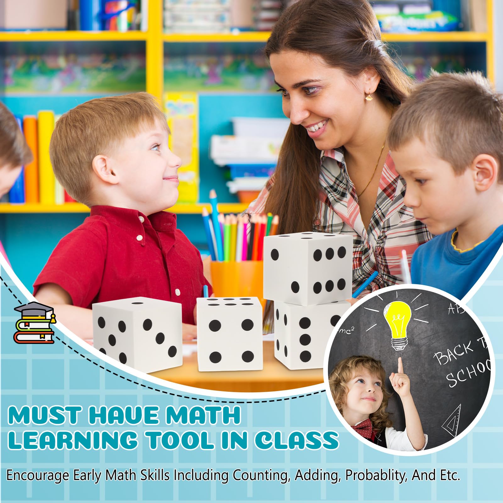 Shappy 4 Pieces 3.5 Inch Foam Dice Cube Jumbo Dice with Number Dots Big Giant Foam Large Cube for Christmas Game Math Classroom Party Favors Bag Stuffers(White)