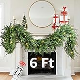 Christmas Cedar Garland Realistic - Cypress Decorations with Lights 6ft for Mantle Lighted Faux Pine Garlands for Xmas Home Decoration Indoor Stairs Railing Fireplace Outdoor 6 ft Prelit Door Decor