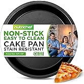 NutriChef 9-Inch Round Cake Pan - Nonstick Carbon Steel Baking Pan w/ Even Heating for Uniform Baking - Dishwasher Safe Bakeware, Black