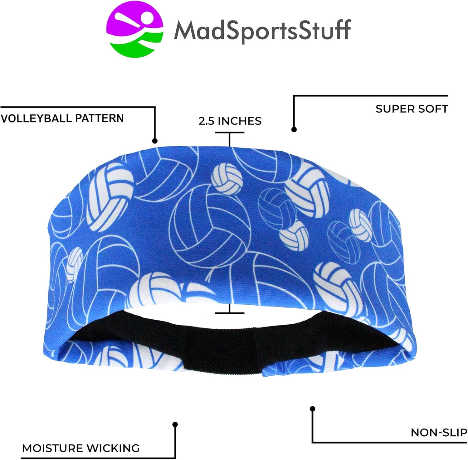 MadSportsStuff Crazy Volleyball Headband (Royal/White, One Size): Clothing