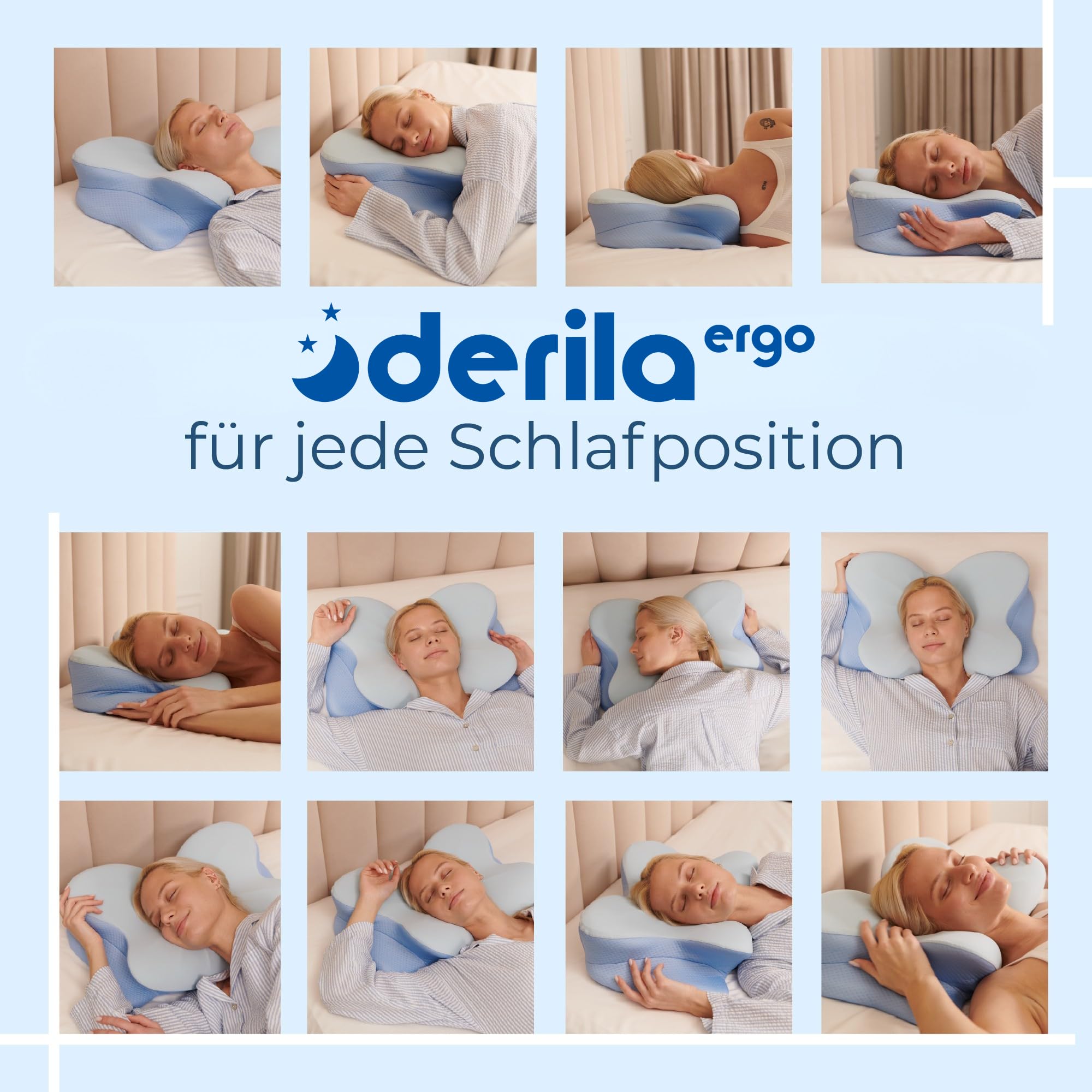 Derila Ergo Kopfkissen, Memory Foam Nackenkissen, Seitenschläferkissen & Schmetterlingskissen für Seiten, Rücken & Bauchschläfer (1er Pack) 3