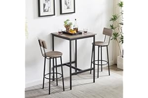 KIVENJAJA Bar Table and Chairs Set for 2, 3-Piece Small Square Pub Bistro Table and Upholstered Stools with Backrest, Counter Height Dining Table Set for Kitchen Small Space, Grey