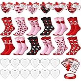 Ramede 12 Pairs Valentine's Day Socks with Plastic Heart Ornament Novelty Heart Pattern Crew Socks DIY Gift Ornament for Valentine Tree Galentine Party Favors