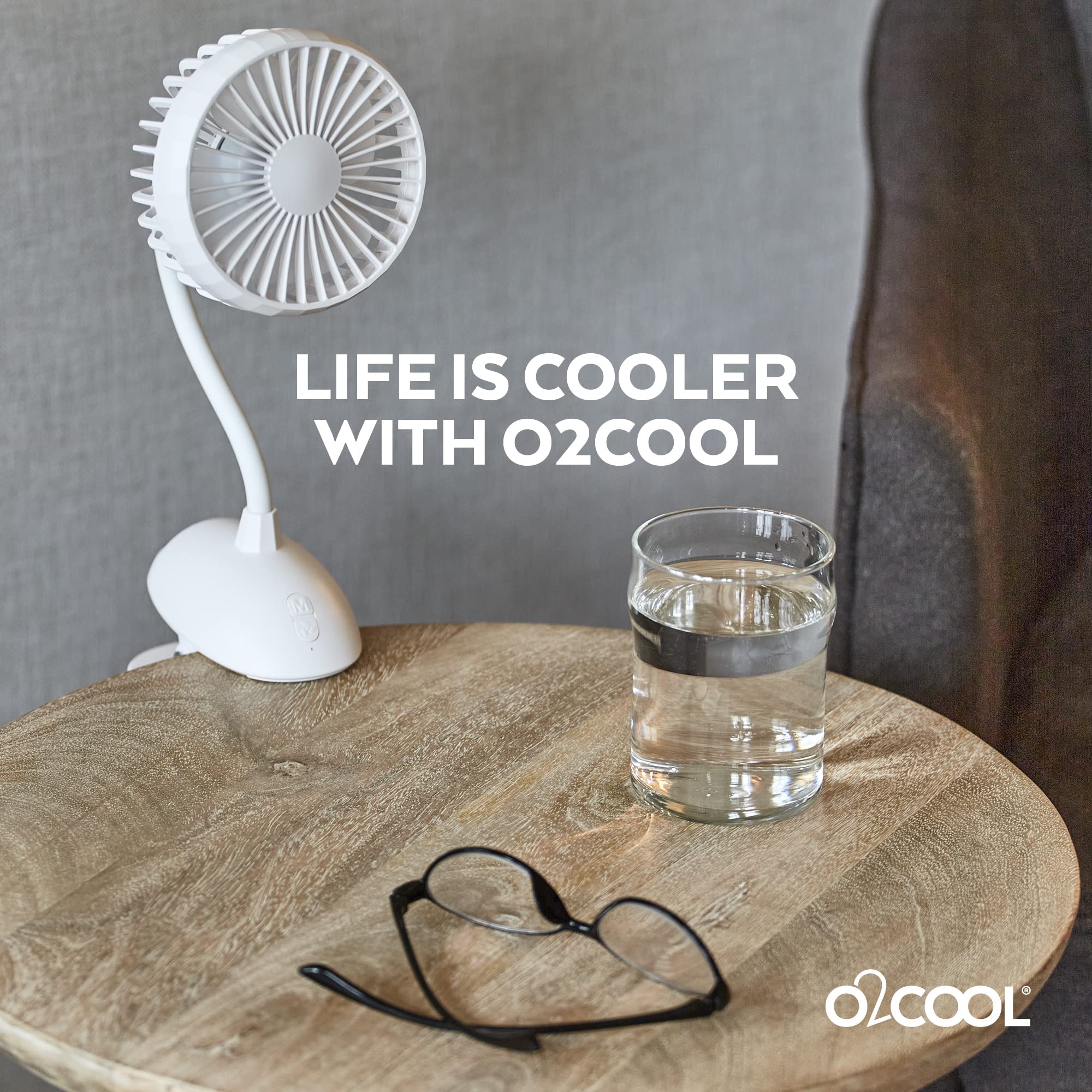 O2COOL Rechargeable USB Battery Clip Fan 5 Inch Adjustable Fan with 3 Speeds, Adjustable Neck, Long Gooseneck, Powerful Clip for Desk, Stroller, and Travel
