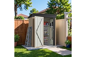 Greesum 5×3FT Outdoor Storage Shed, Metal Patio Storaged Sheds with Lockable Doors, Sheds & Outdoor Storage for Bike, Backyard, Pool and Garden, Brown