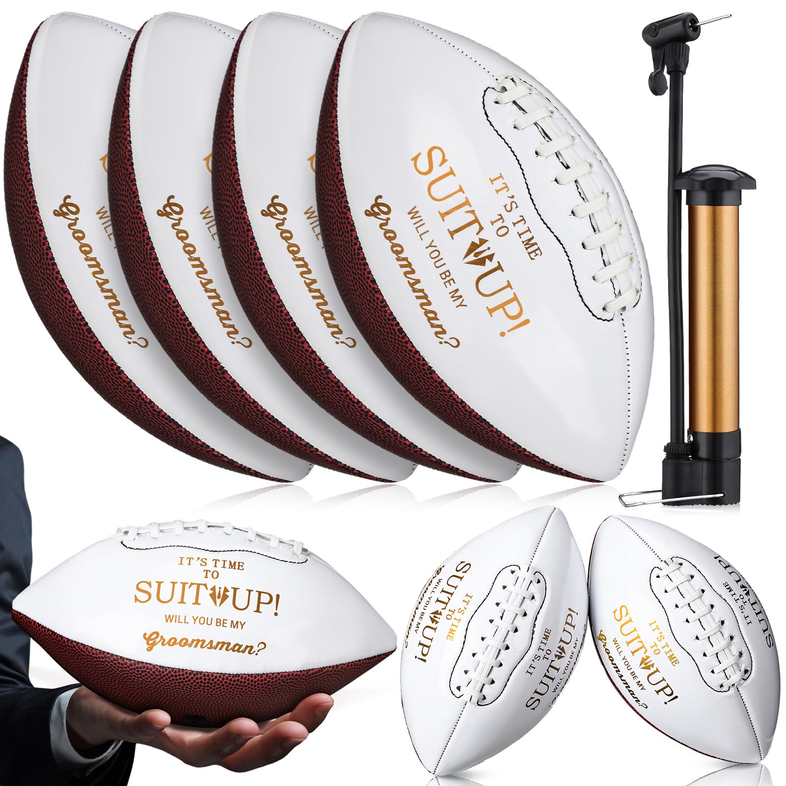 Photo 1 of Hollowfly Wedding Proposal Gifts Football Bulk Will You Be My Groomsman Flower Girl Bridesmaid Ring Bearer Proposal Keepsakes Football Gifts(4 Pack,Casual Style)