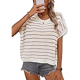 RICHSTORY Short Sleeve Sweaters for Women 2026 Summer Casual Striped Cap Sleeve Tops Lightweight Hollow Out Knit Sweater Vest