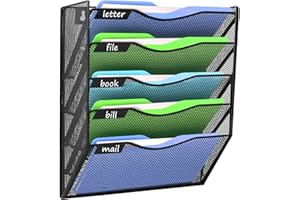 Kuntine.B Wall File Organizer Office Hanging Magazine Holder Wall File Organizer for Office Home (Black, 5 Tier)