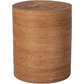 KOUBOO Loma Round Rattan Laundry Hamper with Lid and Liner, Honey Brown | Handwoven natural texture, removable washable liner, concealed storage, versatile for laundry,blankets, and home organization
