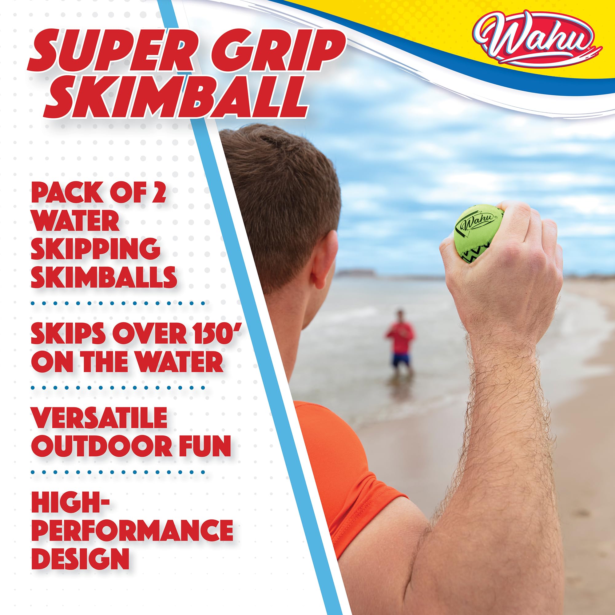 Wahu Super Grip 100% Waterproof Skimball Set, Pack of 2 Water Skipping Balls for Pool and Beach, Skips Over 150' on Water, Green/Orange