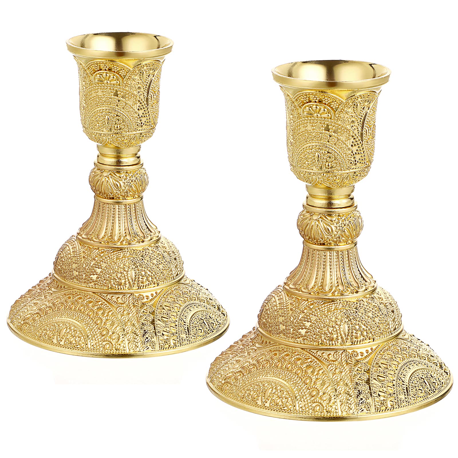BSTKEY 2 Pack Metal Candle Holder Candlestick Holder Stand, Table Decorative Votive Candle Centerpiece Holder, Gold Taper Candle Holder Candlelight Stand