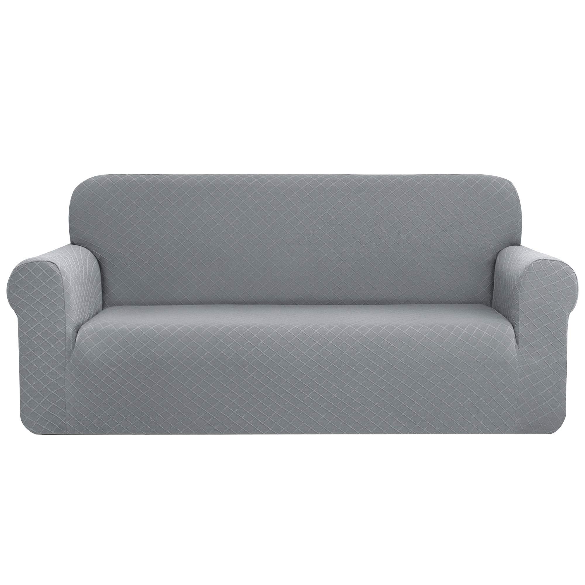 CHUN YI 1 Piece Rhombus Sofa Covers Stretch Fabric Settee cover Furniture Protector for Loveseat, 2 seater Sofa Slipcover for Living Room, Polyester Durable Spandex Fabric (Loveseat, Light Grey)