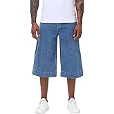 MZNBURAM Men's Non-Stretch Loose Fit Wide-Leg Super Baggy Extra Long Denim Shorts Jorts-17 Inseam Below Knee