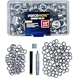 PERFORMORE Grommet Tool Kit 100 Sets of 1/2" Inside Diameter Grommets and Eyelets with Storage Box, Hole Cutting Tool, and Ma