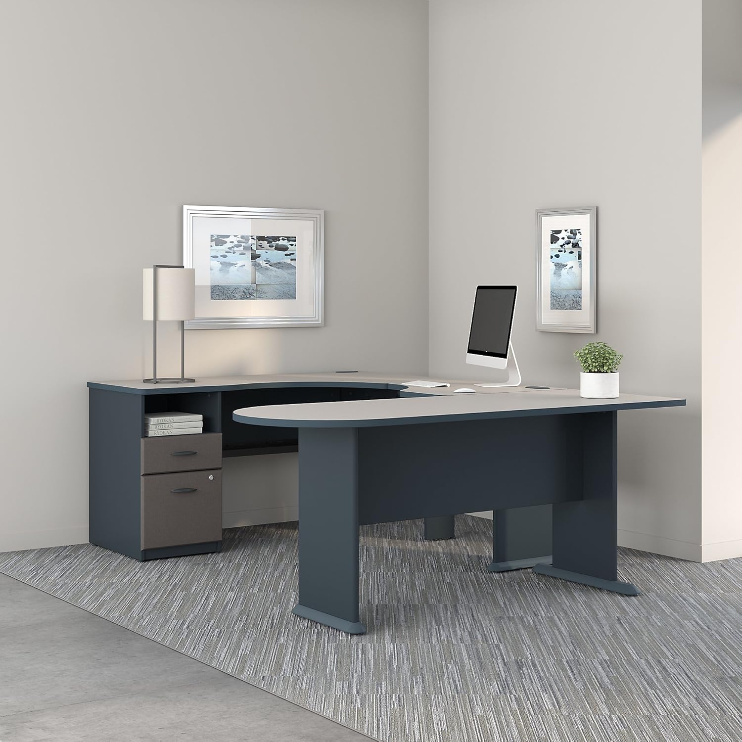 Series A U Shaped Corner Desk with Peninsula and Storage