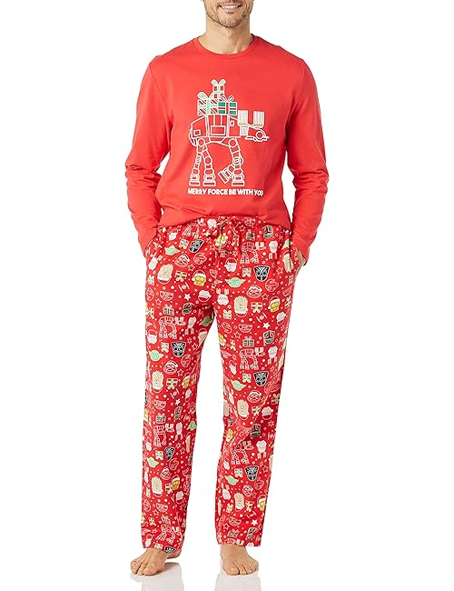 Amazon Essentials Disney | Marvel | Star Wars Men's Flannel Pajama Sleep Sets, Star Wars Holiday - Mens, Small