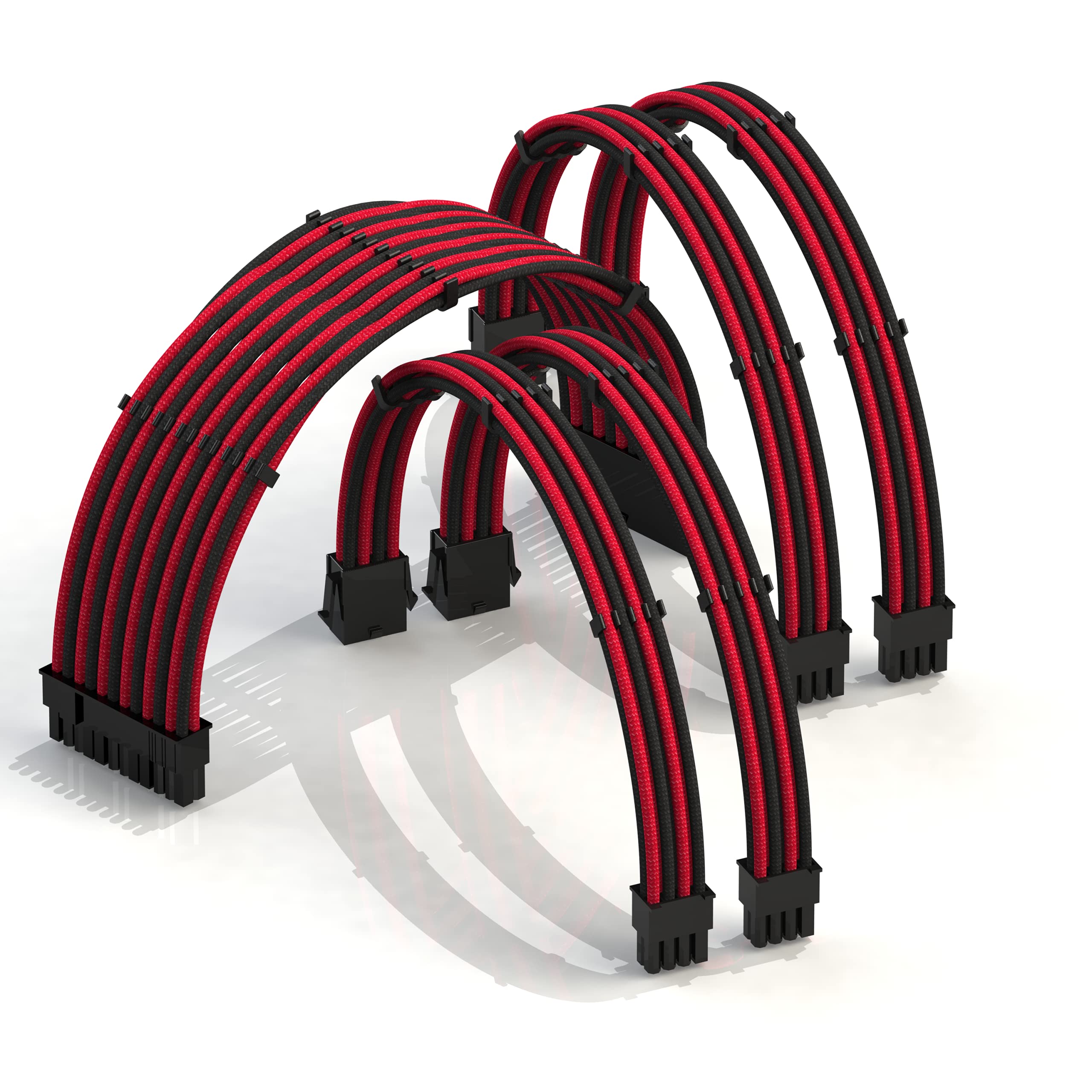 LINKUP - AVA 30cm PSU Cable Extension Sleeved Custom Mod GPU PC Braided w/Comb Kit | 1 x 24 P (20+4) | 2 x 8 P (4+4) CPU | 2 x 8 P (6+2) GPU set | 300mm - RedBlack