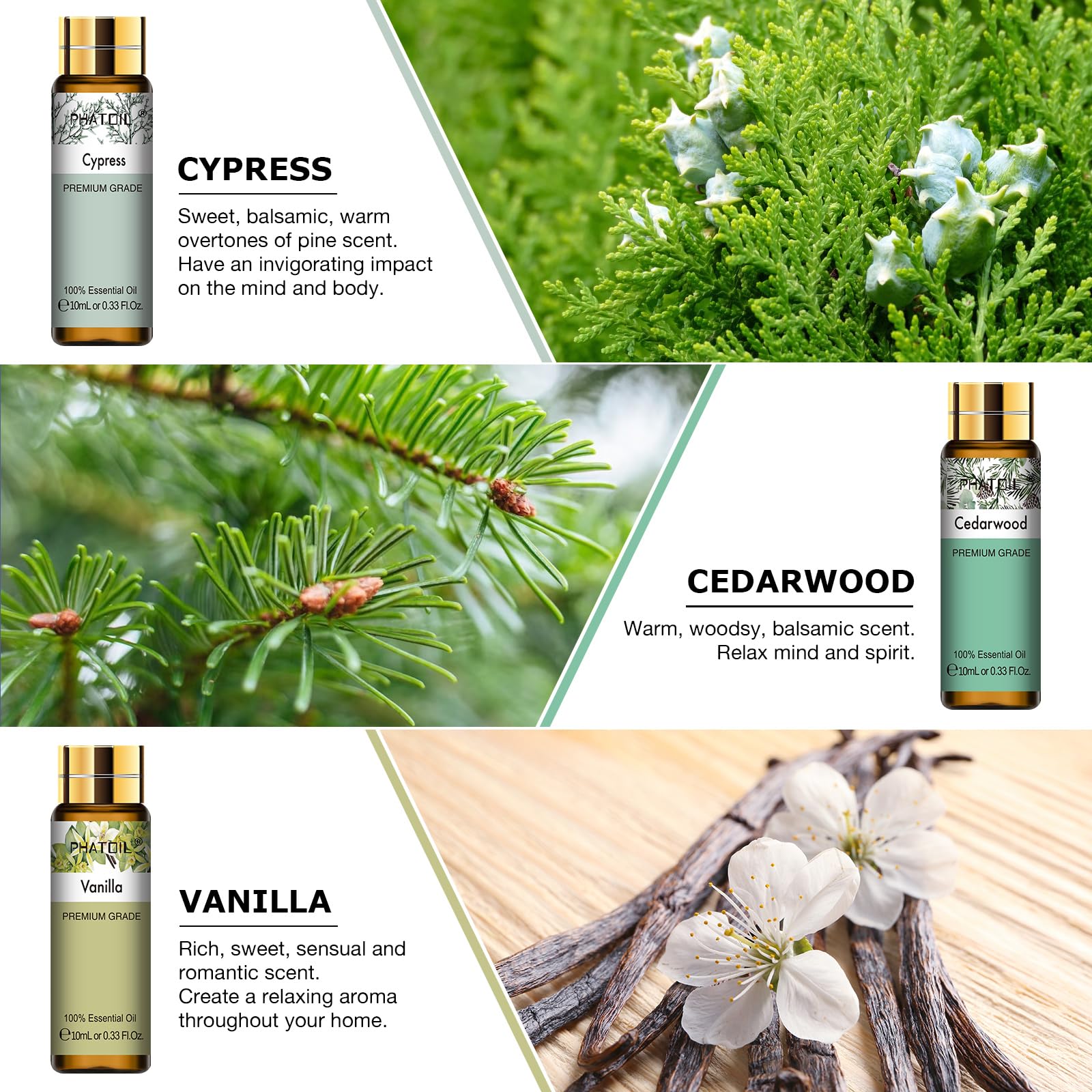 PHATOIL 9PCS Premium Essential Oil Set - 10ML/0.33FL.OZ Fragrance Oils for Diffusers DIY Candle Soap Making, Long Lasting Scents, Ideal Gift Set for Friends and Families - Image 2