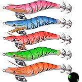 Squid Jig 10pcs Glow in Dark Lures Shrimp Jig Saltwater Squid Lures Bait | Luminous Artificial Lures Baits Cuttlefish Sleeve Fishing Squid Jigs