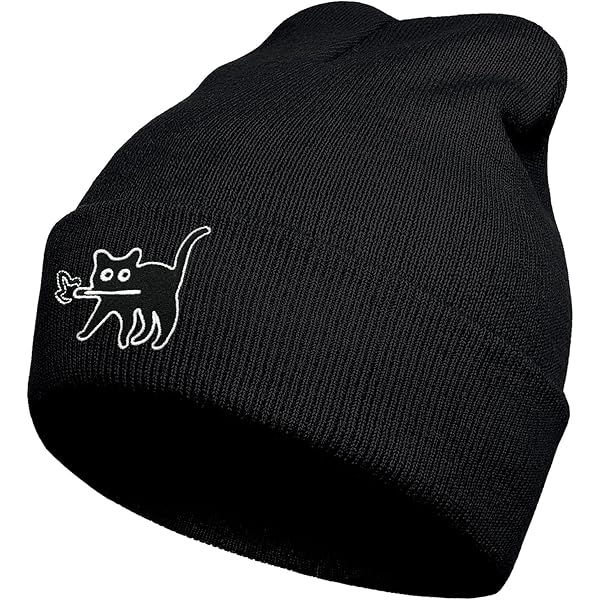 Cat Beanie For Cute Cat Lover Gifts Animal Knitted Hats Anime Hat For Women Girls (Acrylic, Black) At Women's Clothing Store