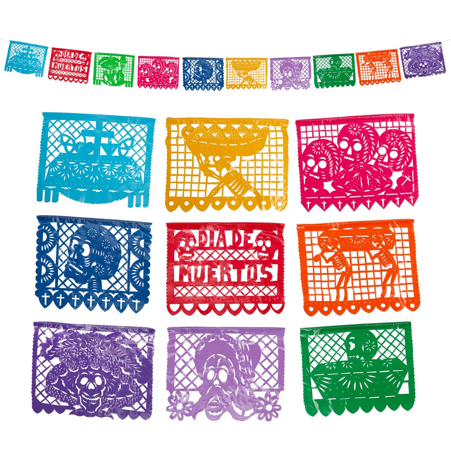 FANMEX Authentic day of the dead mexican papel picado 5 meters - Mexican dia de muertos banners - mexican bunting (Plastic)