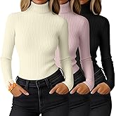Ficerd 3 Pack Women's Ribbed Thermal Turtleneck Tops Long Sleeve Stretch Shirts Knitted Fitted Lightweight Base Layer