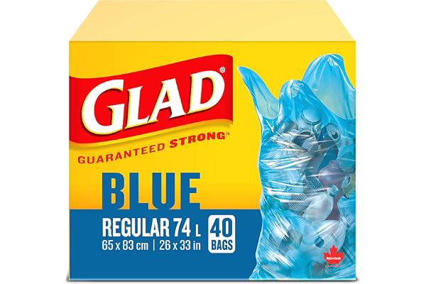Glad Blue Recycling Bags - regular 74 litres - 40 Trash Bags 40 count, Made in Canada of Global Components