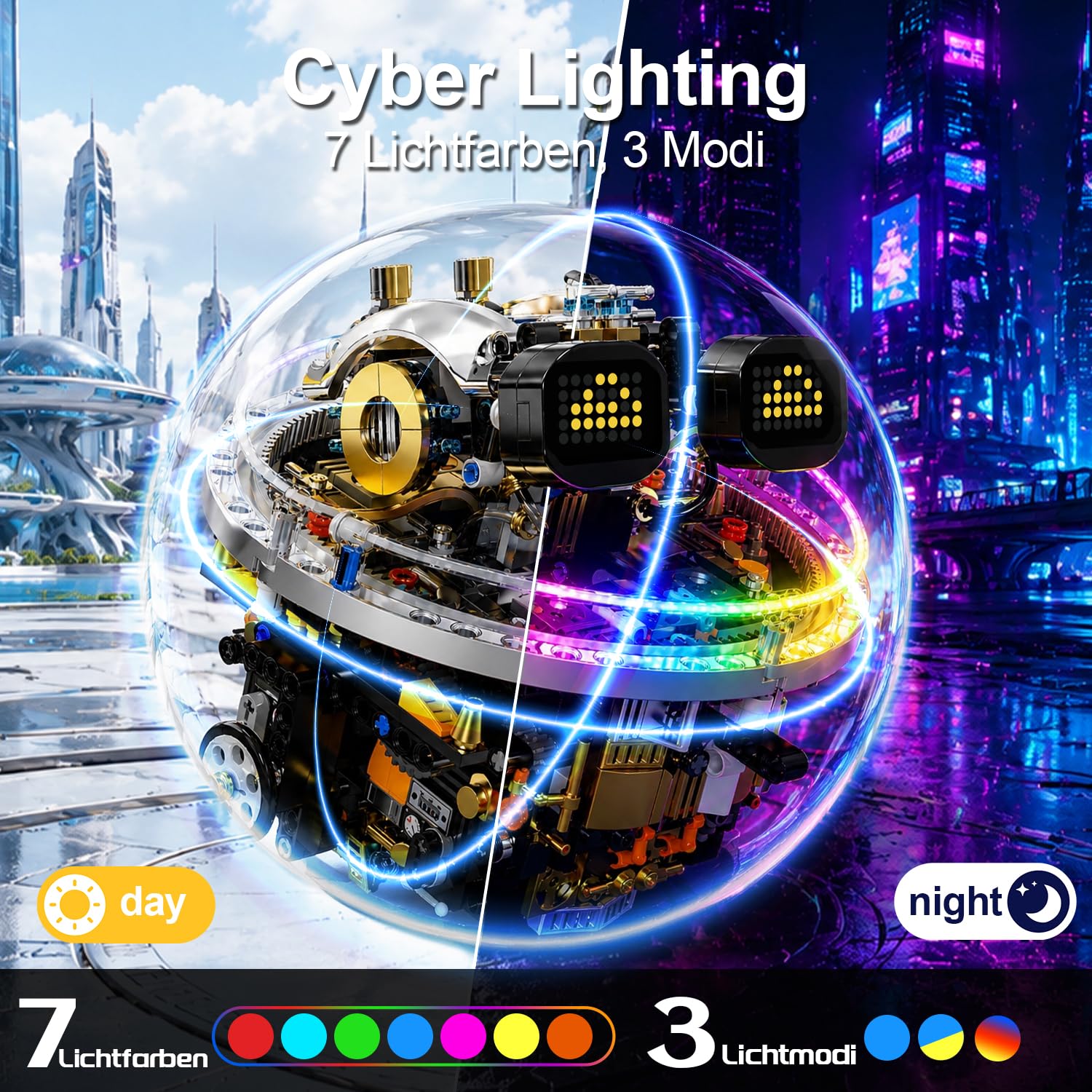 Roboter Kinder Technik, 804 PCS RC Klemmbausteine Roboter Spielzeug, RC Robot mit Cyberpunk-Lichter&LED-Augengesichter, Programmierbare Rollmechanik-Technologie, Spielzeug technic ab 8 10 12 18 Jahre 3