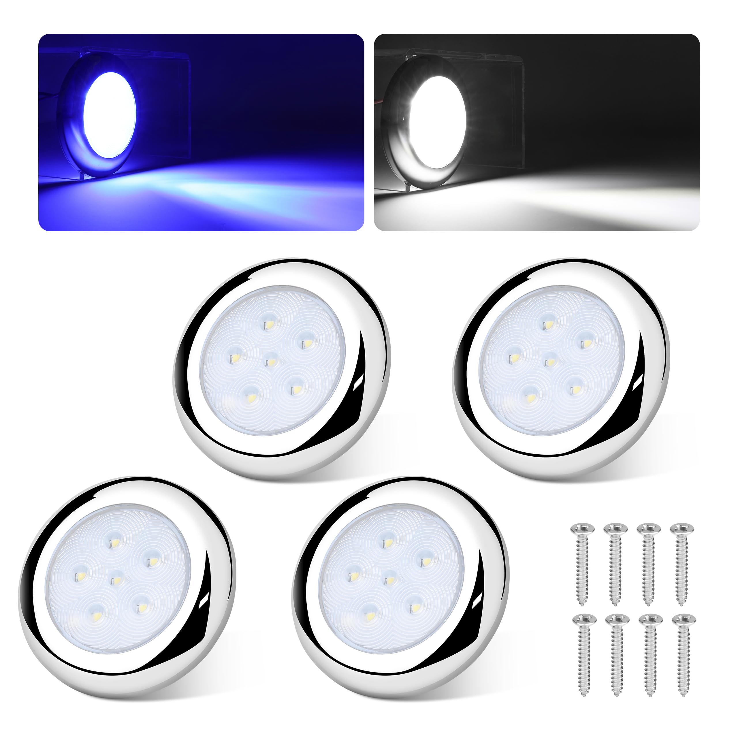 Photo 1 of **CORRODED**RVZONE 3inch RGBW Boat Courtesy Lights, IP68 Waterproof Stainless Steel Boat Interior Exterior Deck Cabin Transom Cockpit T Top Marine Led Light for Fishing Pontoon Bass Sailboat