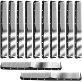 Leinuosen 12 Pcs Carbon Fine Cutting Comb for Salon Hairdressing, Heat Resistant Barber Comb (Black)