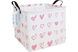 LANGYASHAN Square Storage Baskets Waterproof Canvas Children Laundry Nursery Hamper for Shelves Gift Baskets Toy Organizer Room Decor (Square Pink Heart)