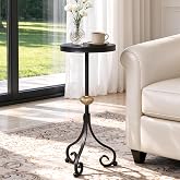 Aoligrace Small Drink Table, Round Pedestal End Table,Black | Art Tripod Side Table with Gold Accent, Modern Cocktail Martini Table for Small Spaces,Living Room