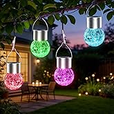 Ahongem Solar Hanging Lights Outdoor: 12 Pack Cracked Glass Ball Lanterns Waterproof - Multicolor Globe LED Decorative for Garden Tree Fence - Gardening Holiday Gifts for Woman Mom