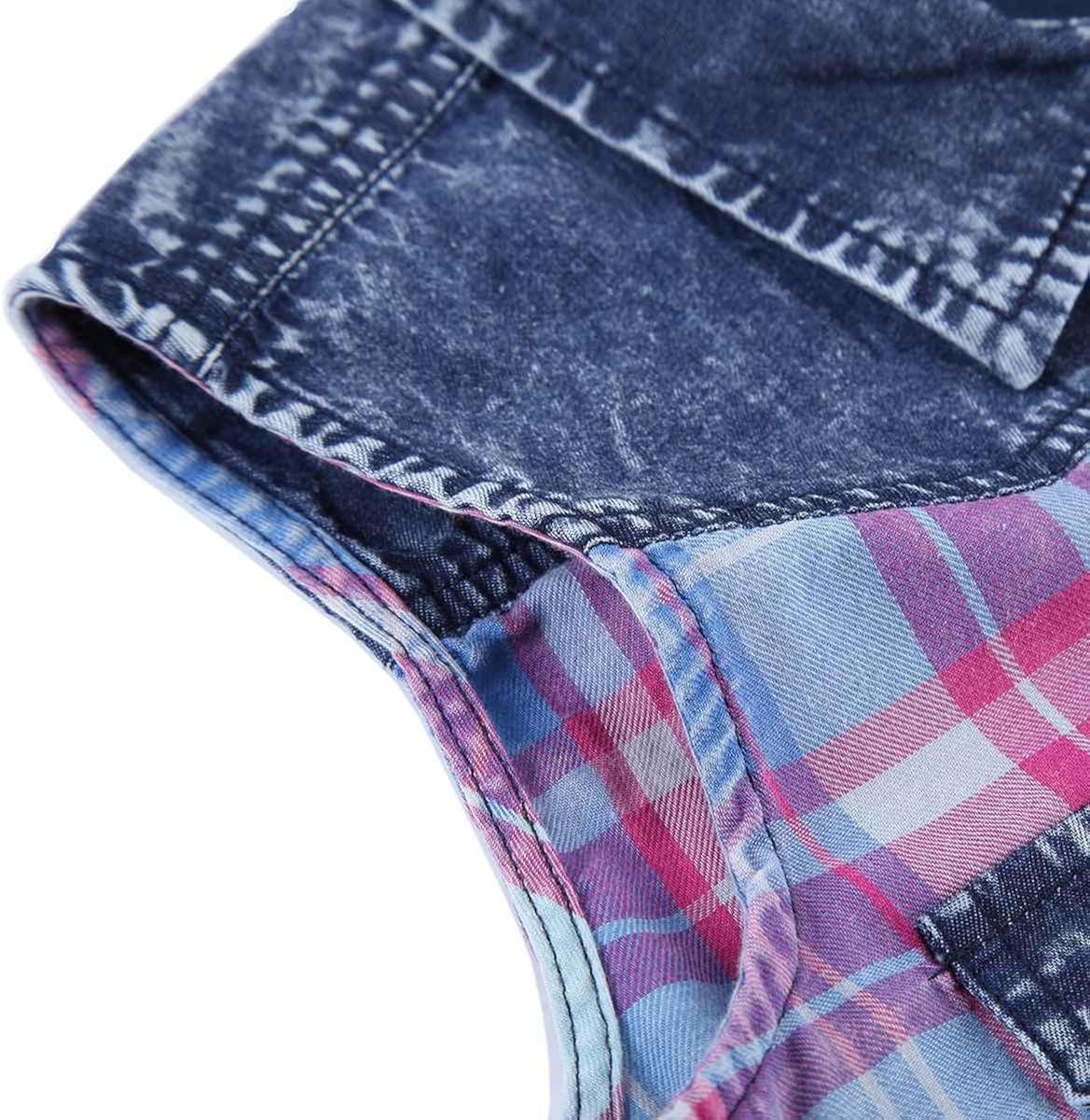 Bienzoe Girl’s Cotton Plaid Denim Sleeveless Tied Casual Blouse: Clothing