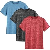 3 Pack Boys Kids Teens T Shirts Quick Dry Short Sleeve Moisture Wicking Tee Shirts Athletic Tops (Age 5-18Y)